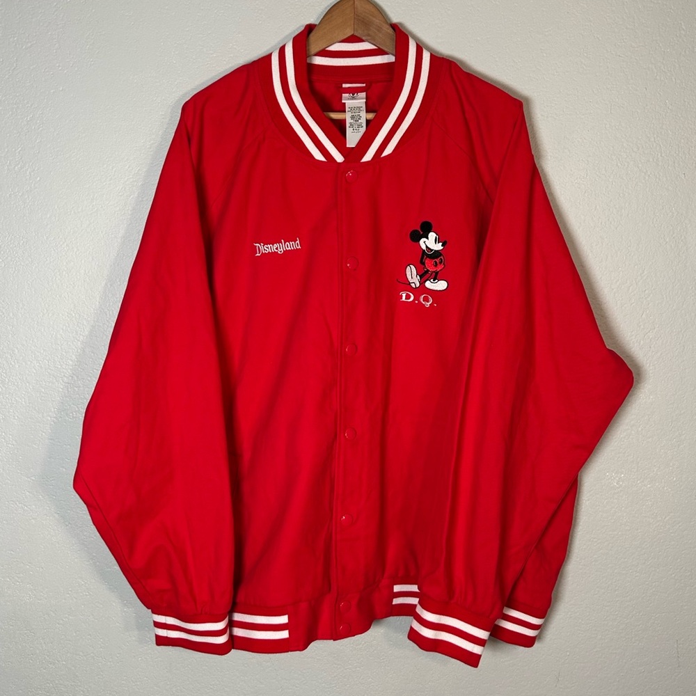 Disneyland Mickey Mouse Red Varsity Jacket Snap Front US 3XL Embroidered w/ DQ